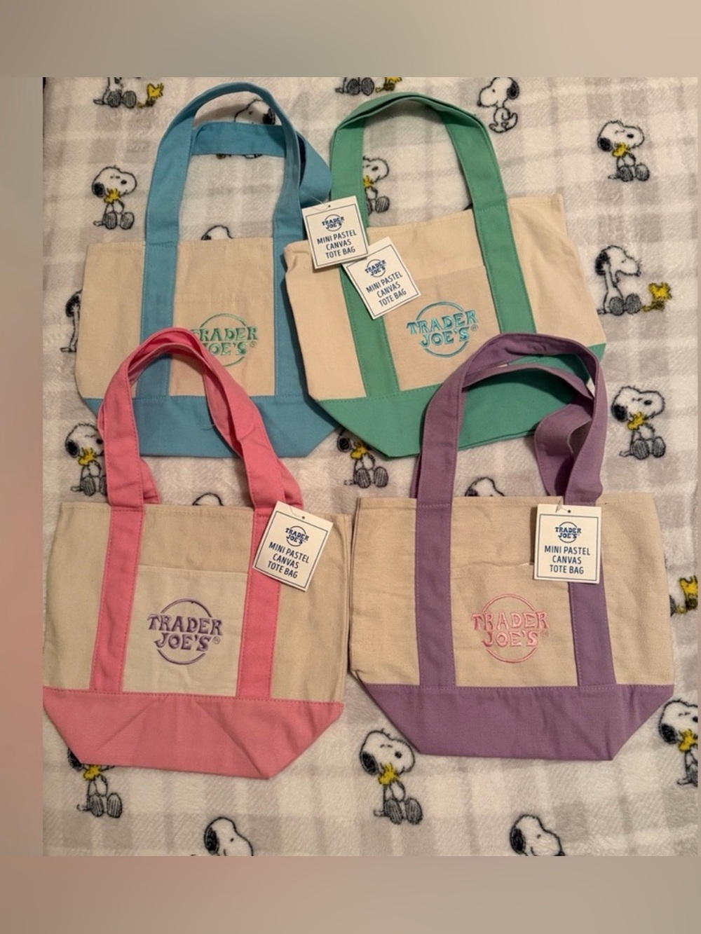 Trader Joe's Mini Pastel Tote Bags, NWT - Picture 2 of 2